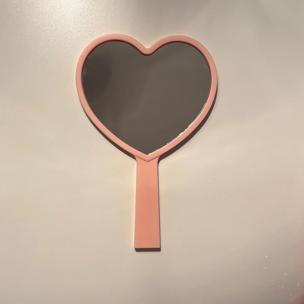 Heart-Shaped Pink Plastic Hand Mirror